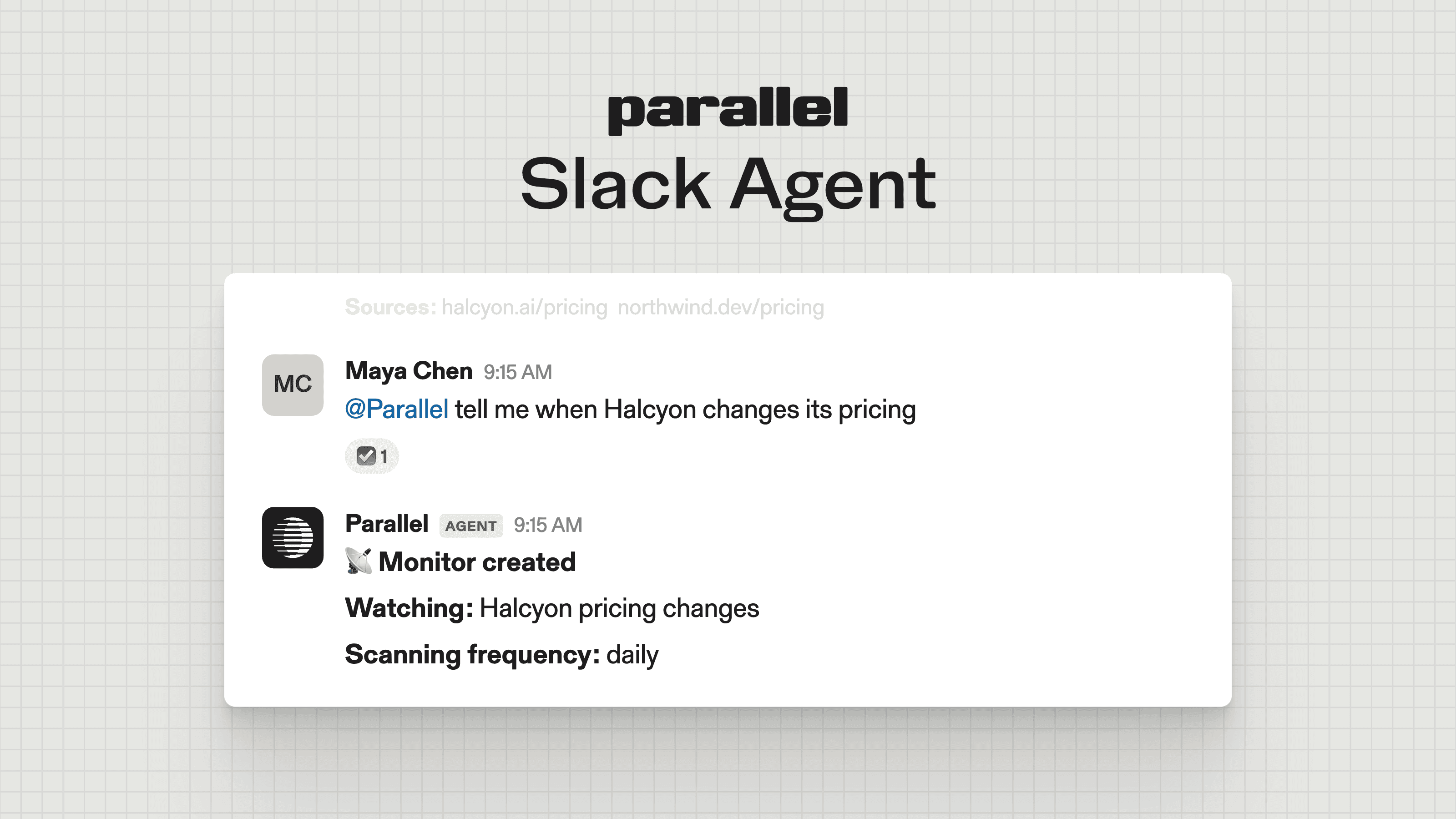 Parallel Slack agent posting web monitor alerts in a Slack channel