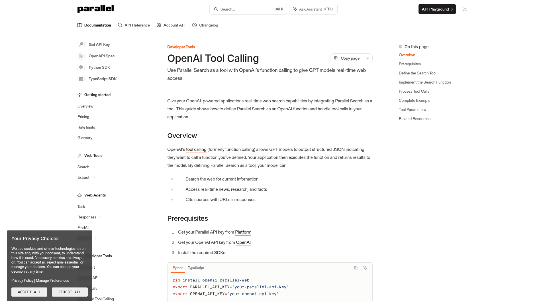 Parallel Search used as a tool with OpenAI's function calling