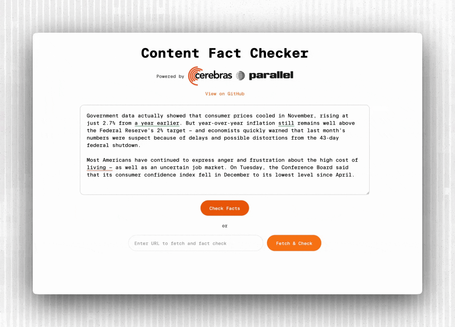 Content Fact Checker by Cerebras and Parallel